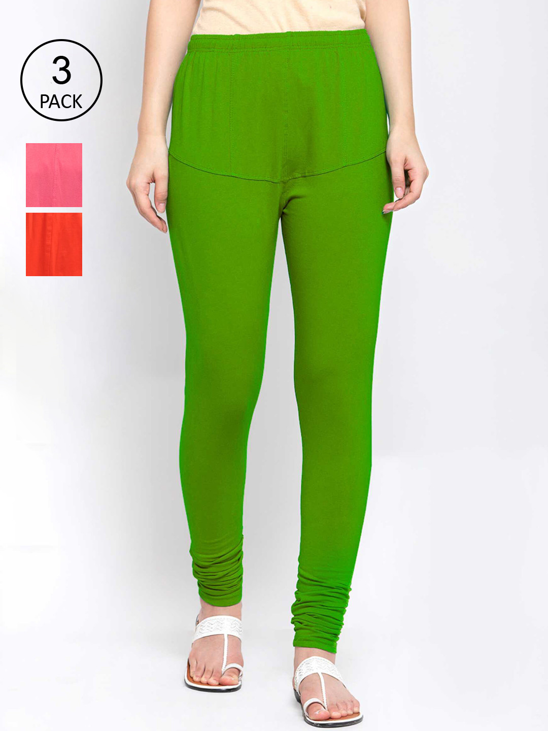 

KLOTTHE Women Pack Of 3 Solid Cotton Churidar-Length Leggings, Pink