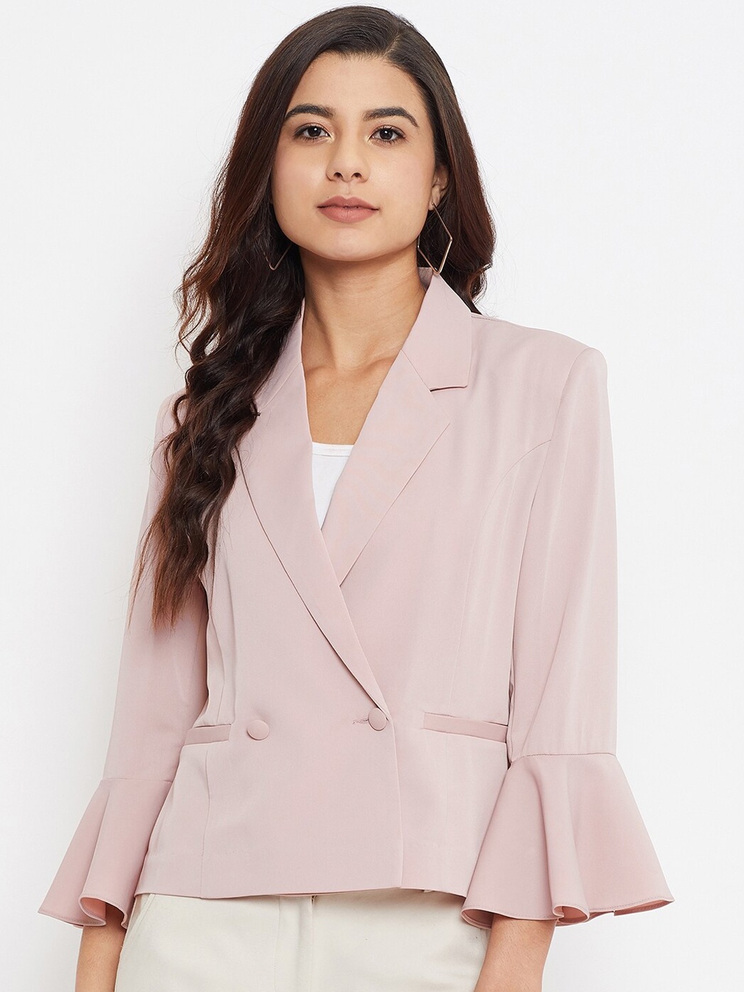 

Madame Women Pink Solid Double-Breasted Regular-Fit Formal Blazer