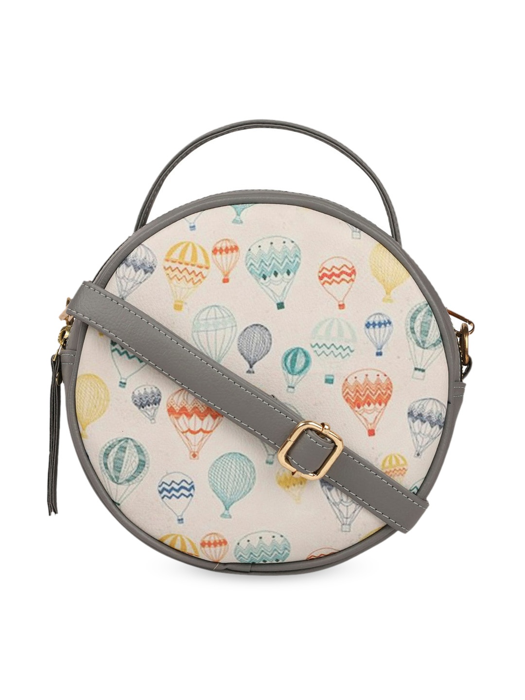 

Bagsy Malone Off White Printed PU Half Moon Sling Bag with Tasselled