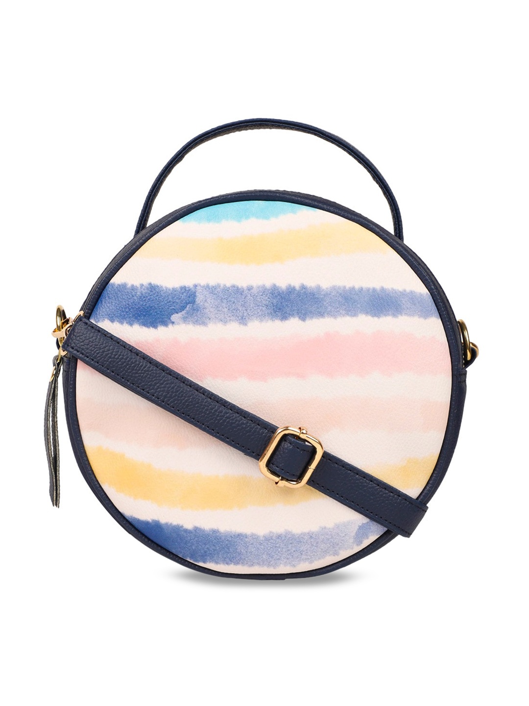 

Bagsy Malone Navy Blue Colourblocked PU Full Moon Handheld Bag