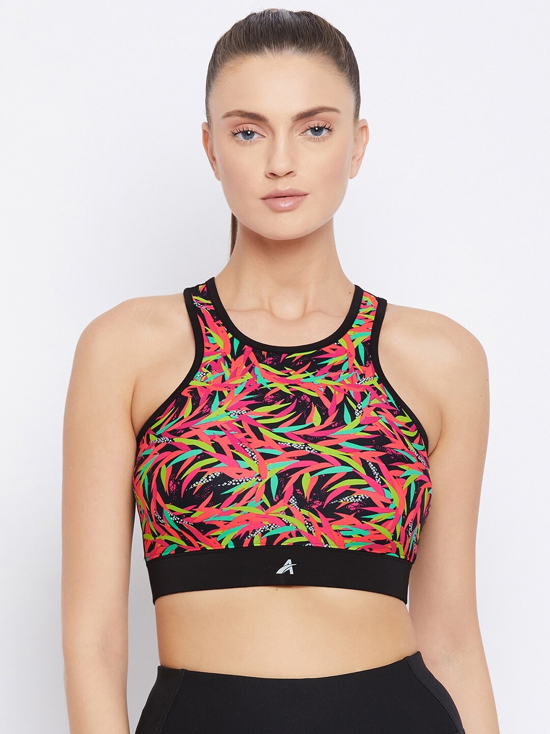 

ATHLISIS Black & Pink Floral Workout Bra Lightly Padded