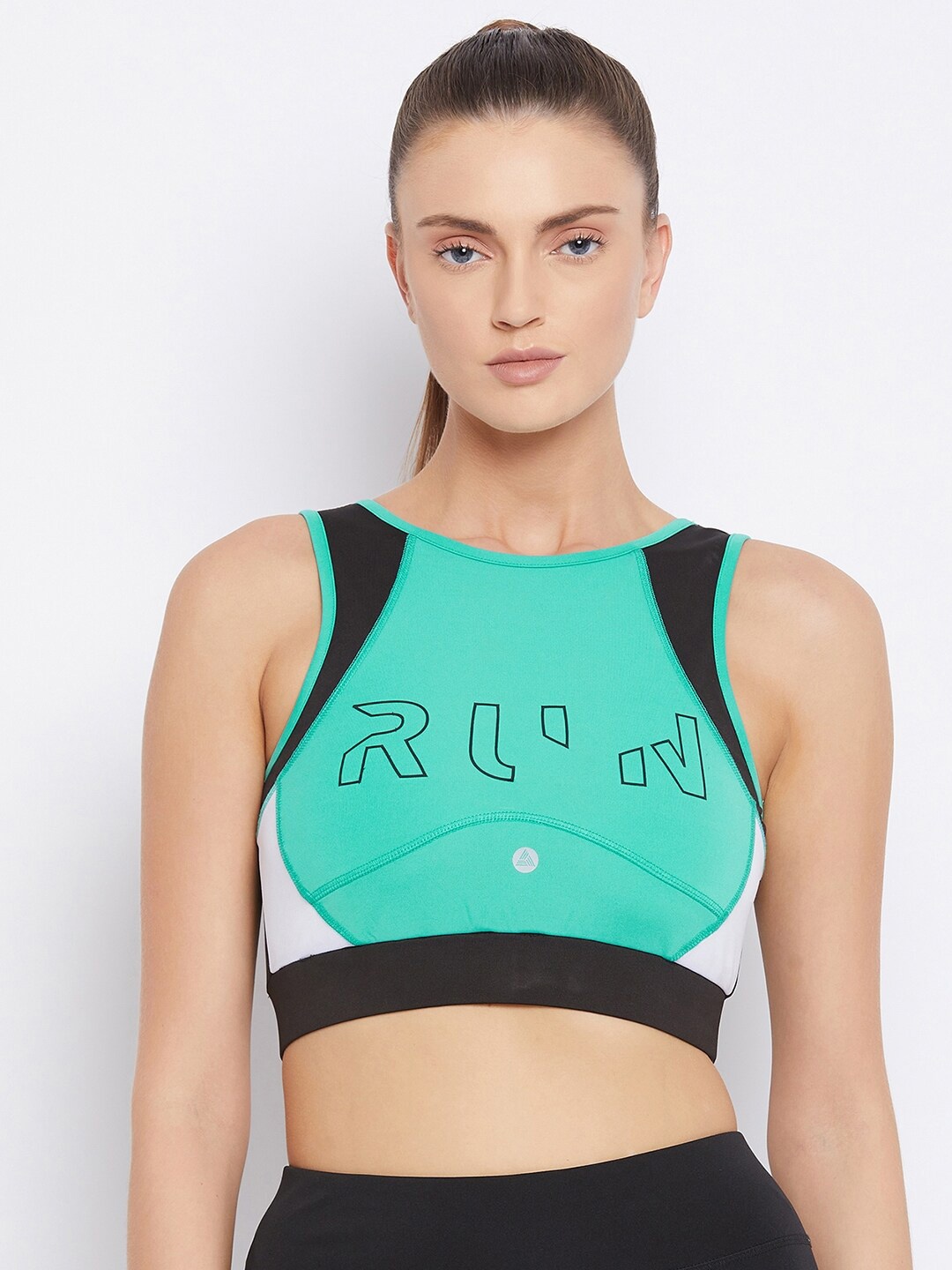 

ATHLISIS Green & Black Colourblocked Workout Bra Lightly Padded