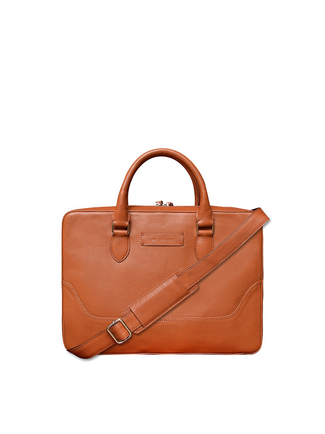 

DR HENRY Men Tan Solid Leather Laptop Bag