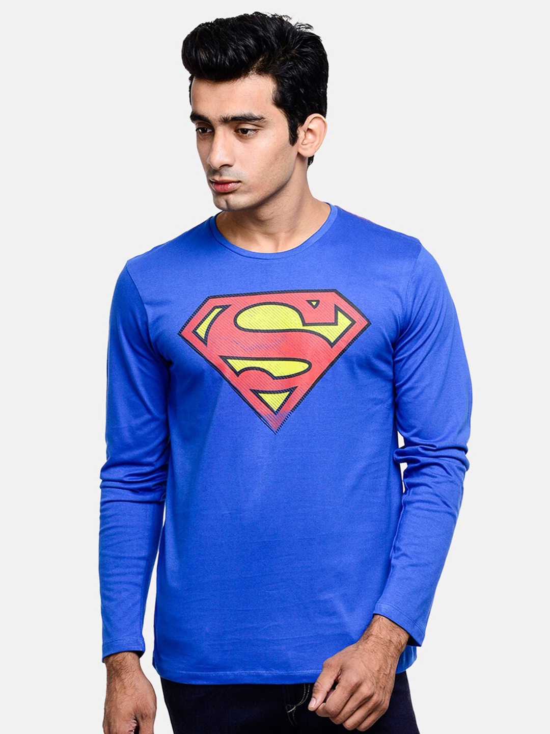 

Free Authority Men Blue & Red Superman Printed Pure Cotton T-shirt