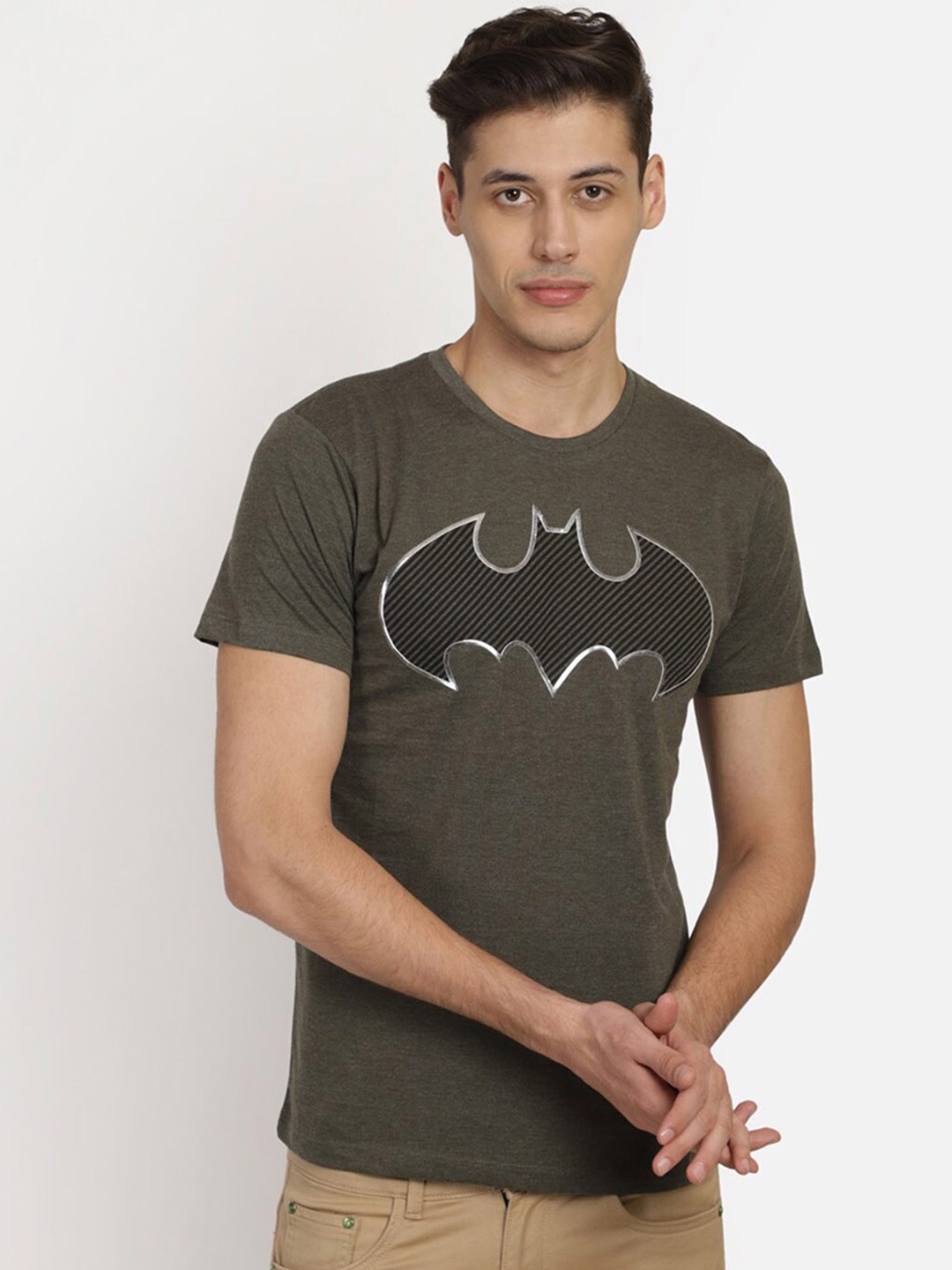 

Free Authority Men Olive Green Batman Printed Cotton T-shirt
