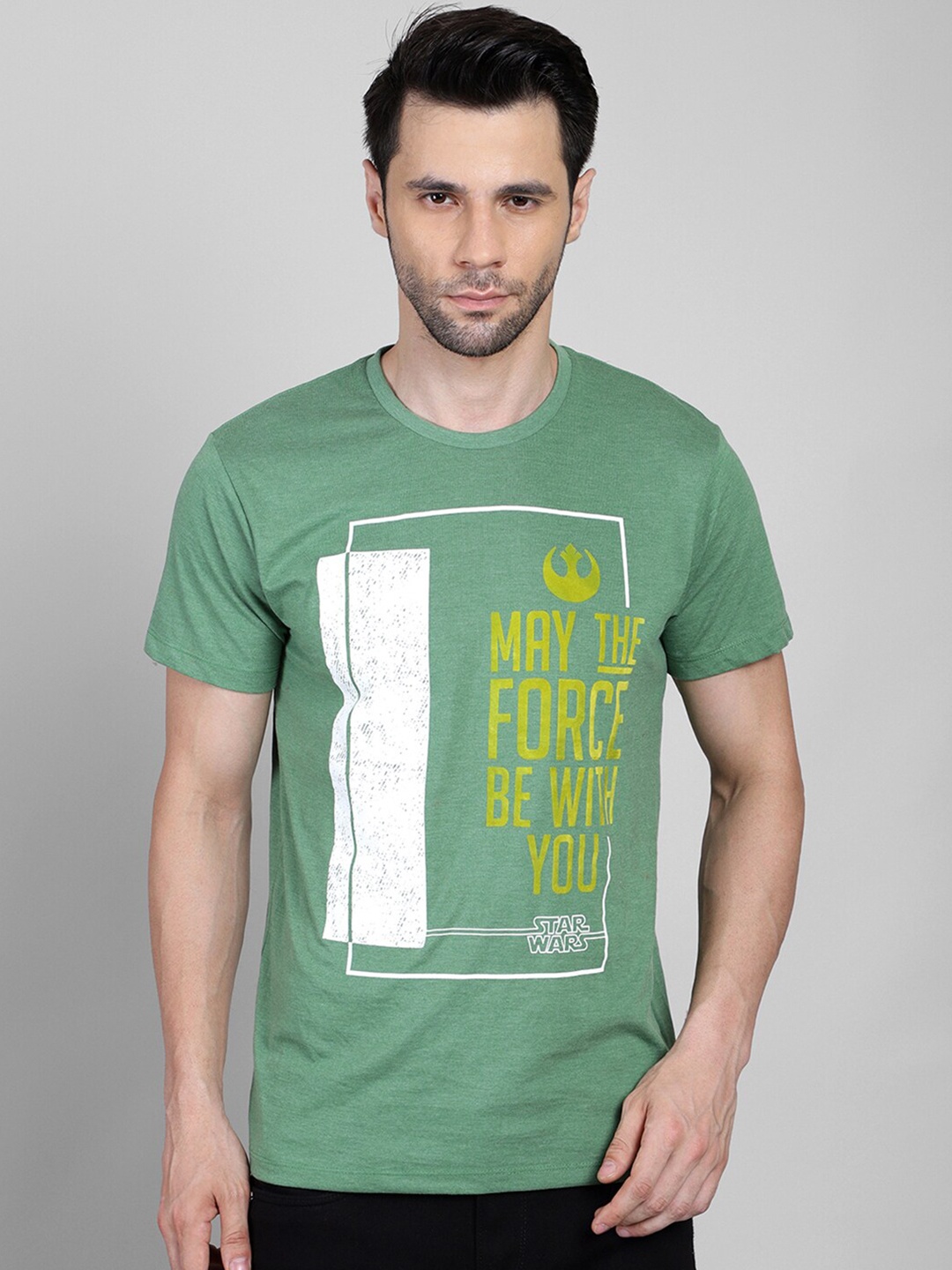

Free Authority Men Green White Typography Star Wars Printed Pure Cotton T-shirt