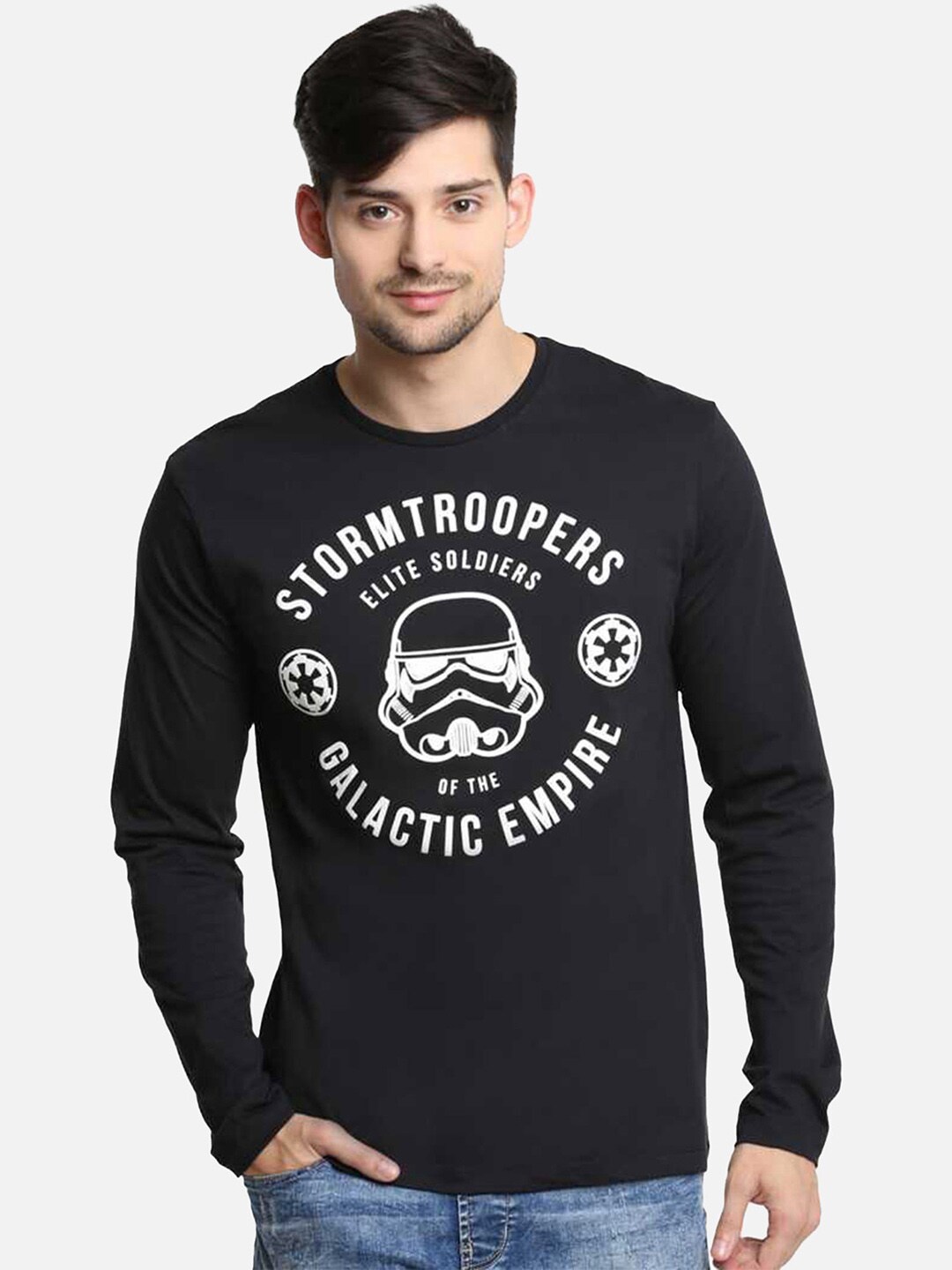 

Free Authority Men Black Typography Star Wars Printed Applique T-shirt