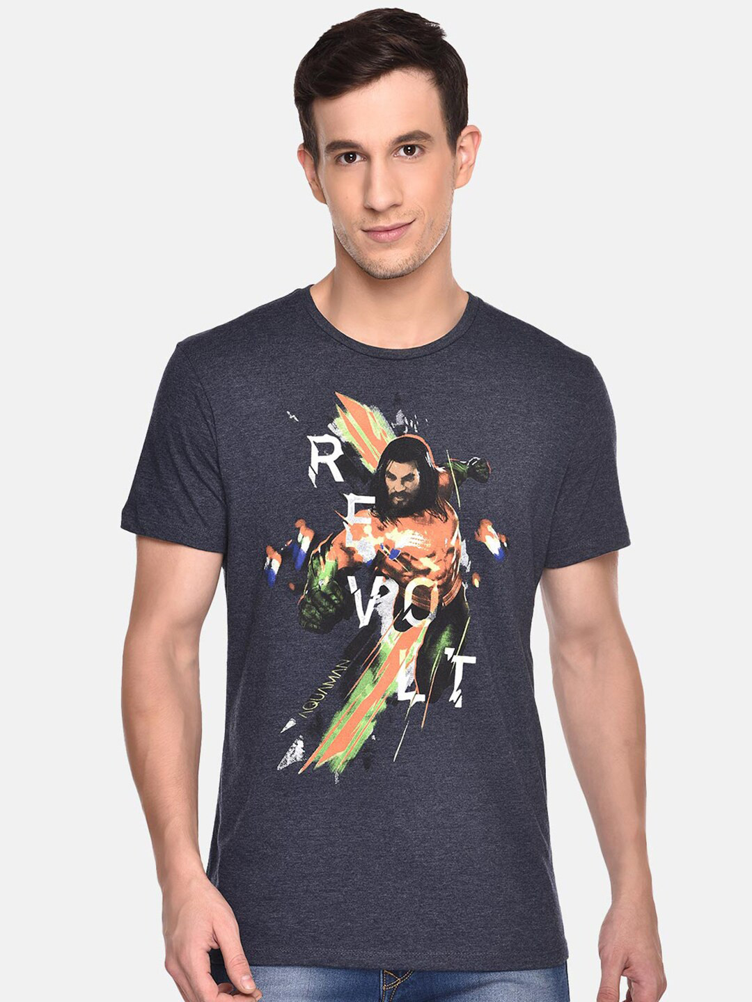 

Free Authority Men Navy Blue Aquaman Printed Cotton T-shirt