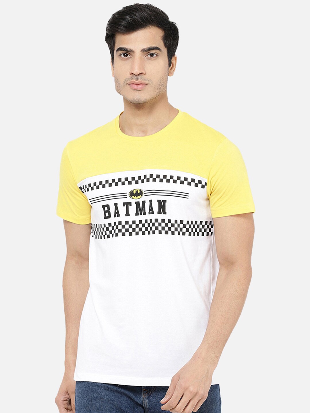 

Free Authority Men Yellow White Pure Cotton Batman Printed Pure Cotton T-shirt