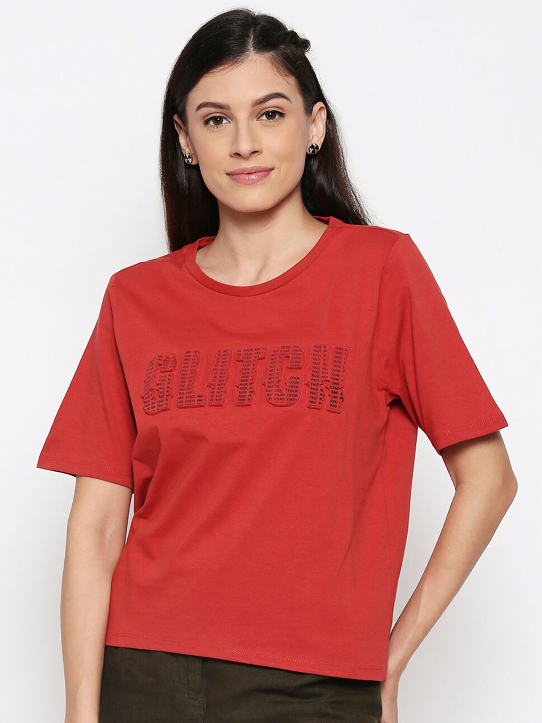 

People Women Rust Orange Typography Slim Fit T-shirt