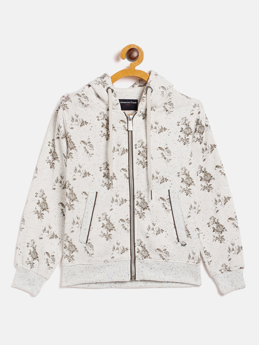 

Crimsoune Club Girls Off-White Floral Print Hooded Sweatshirt