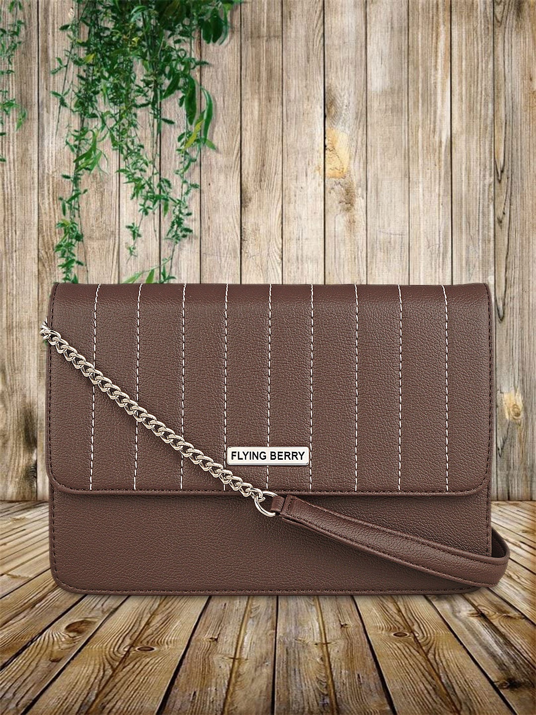 

FLYING BERRY Brown Striped PU Structured Sling Bag