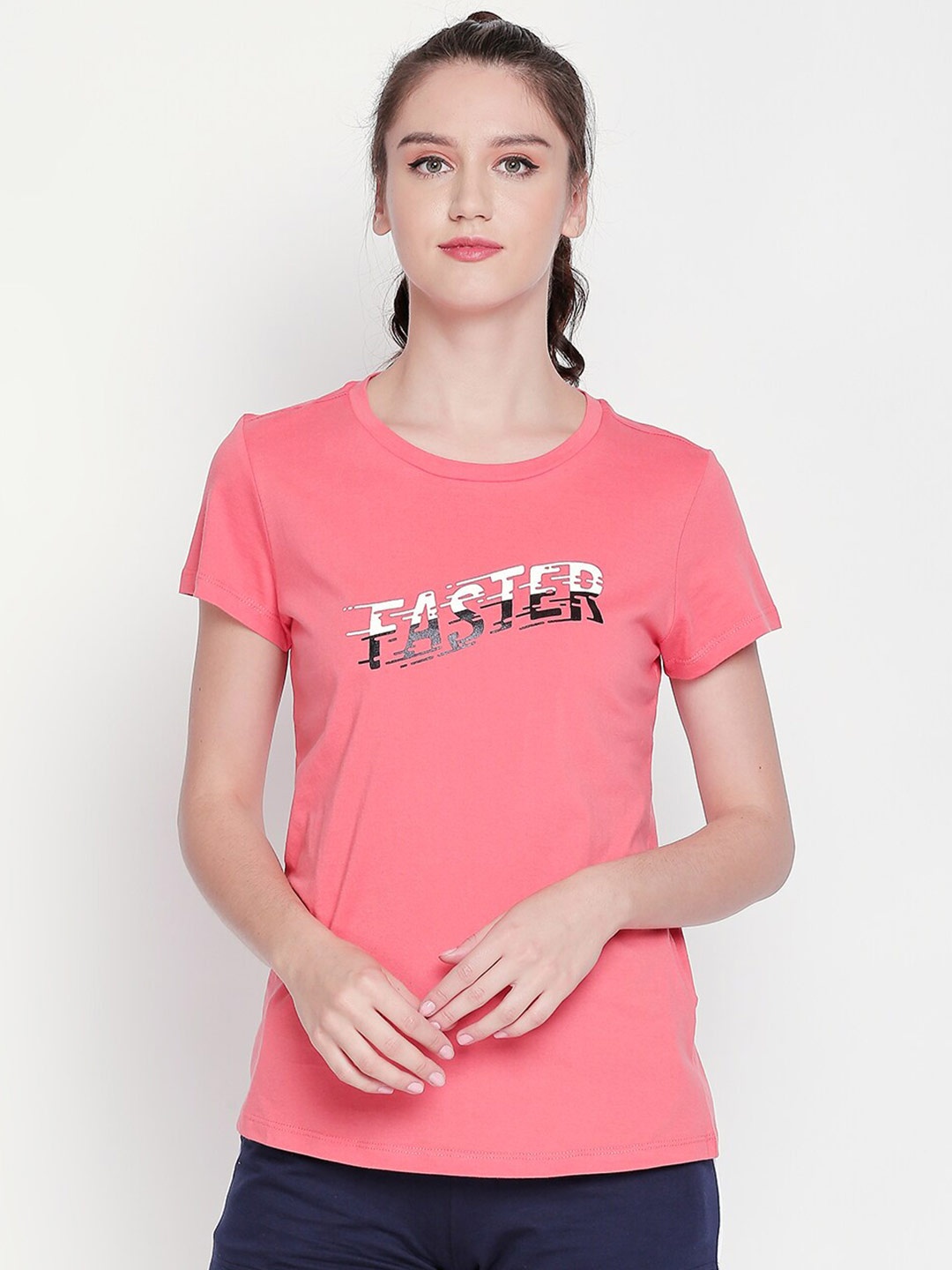 

Ajile by Pantaloons Women Red Typography Printed Cotton Pure Cotton T-shirt