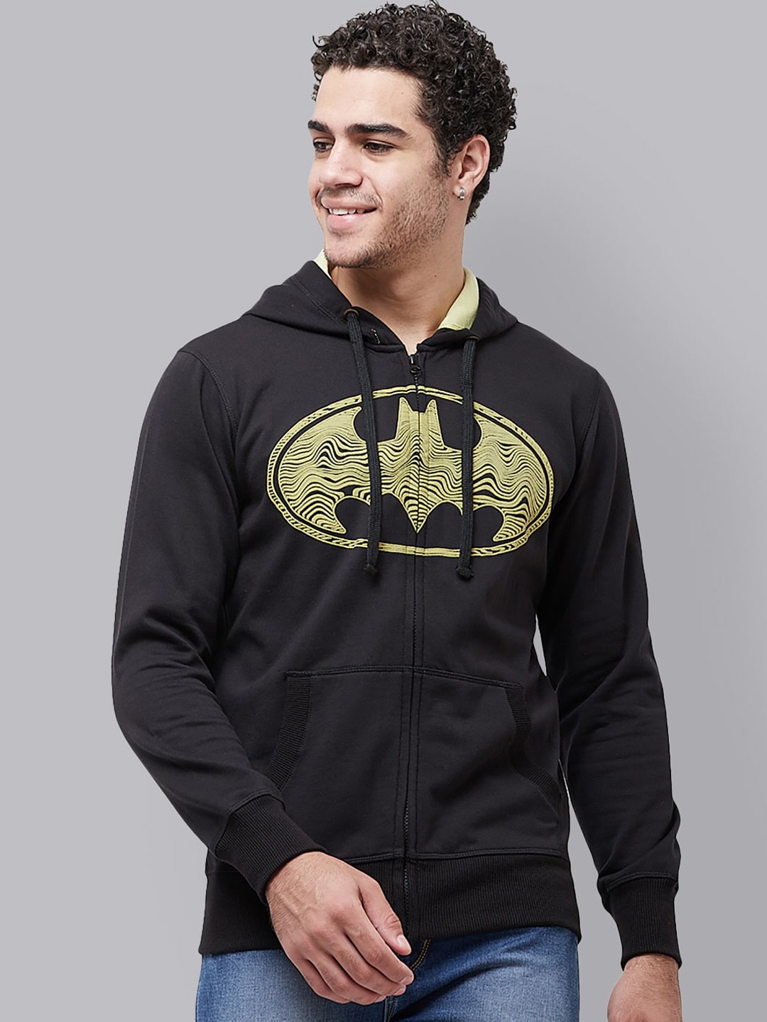 

Free Authority Men Black Batman Printed Hooded Sweatshirt