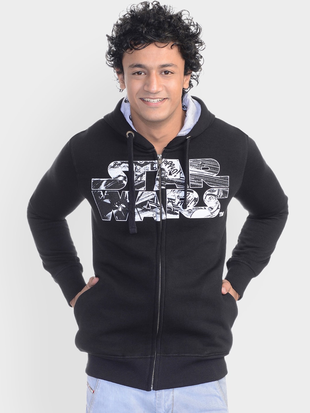 

Free Authority Men Black Star Wars Printed Hooded Sweatshirt