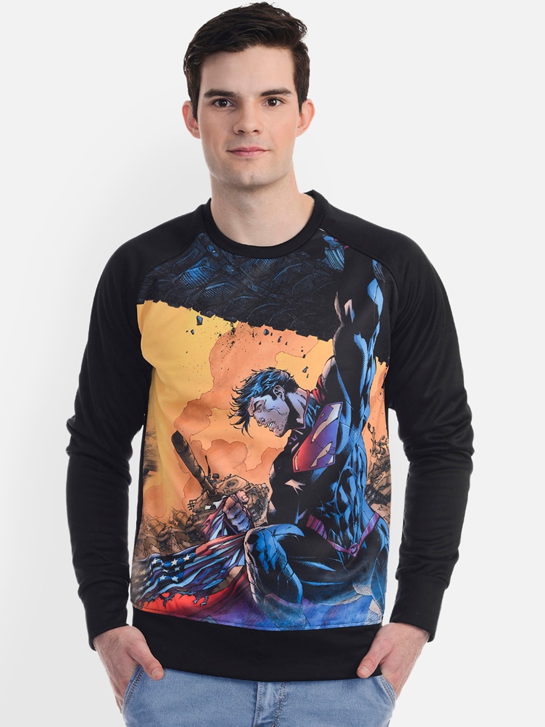 

Free Authority Men Black & Orange Superman Printed Pure Cotton Sweatshirt