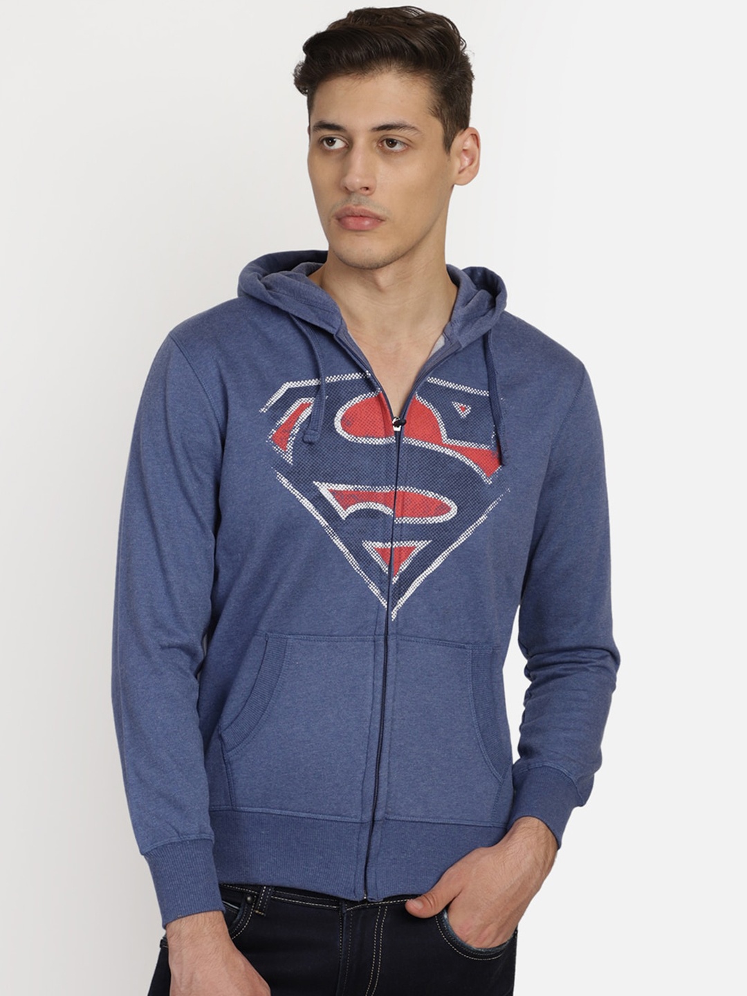 

Free Authority Men Blue Superman Printed Hooded Cotton Sweatshirt