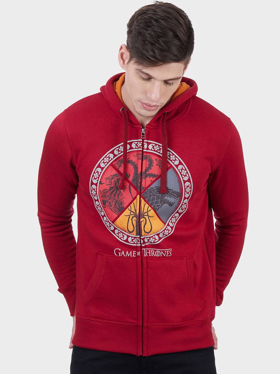 

Free Authority Men Red Game Of Thrones Printed Hooded Sweatshirt