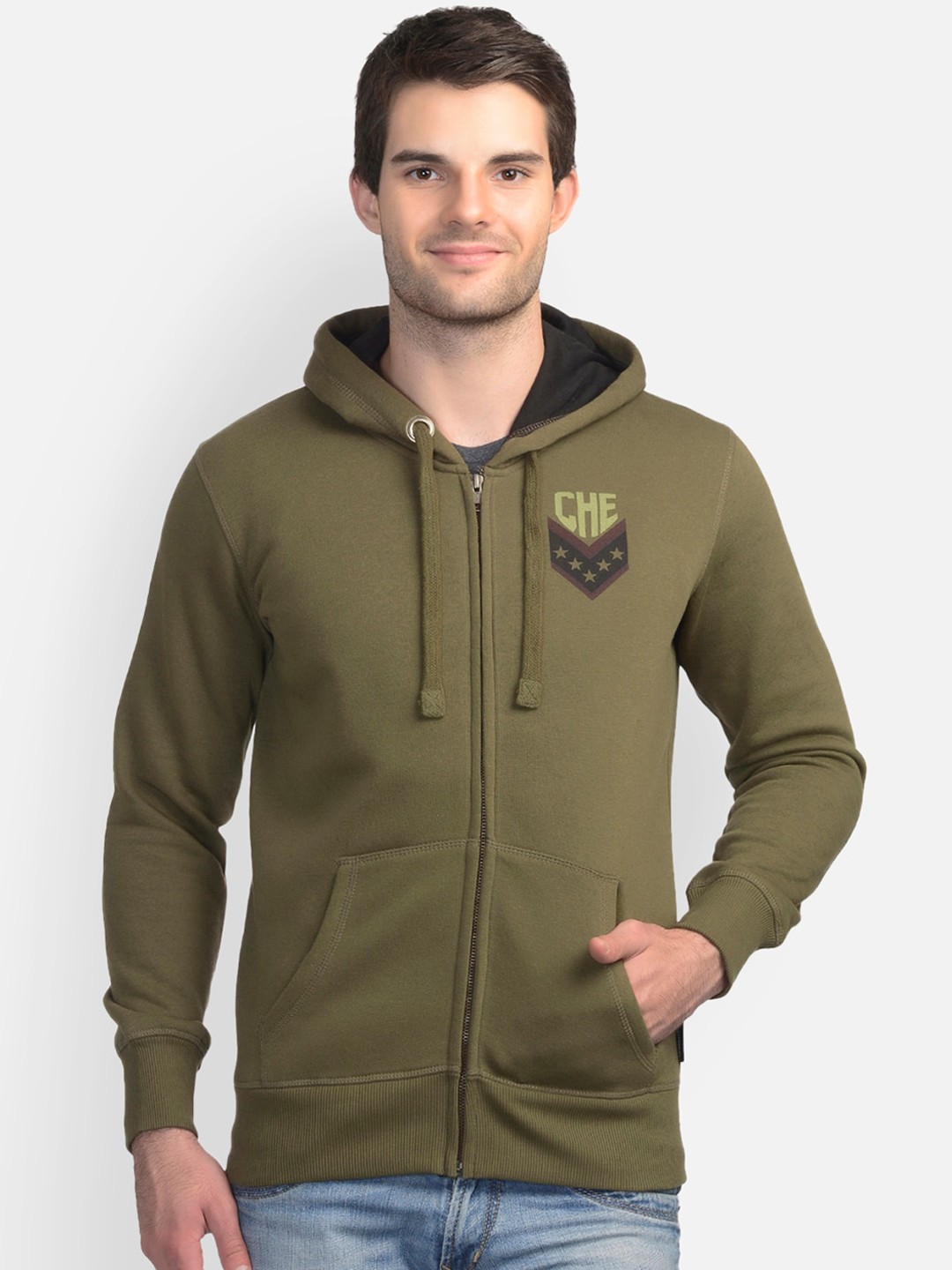 

Free Authority Men Olive Green Che Guevara Printed Hooded Sweatshirt