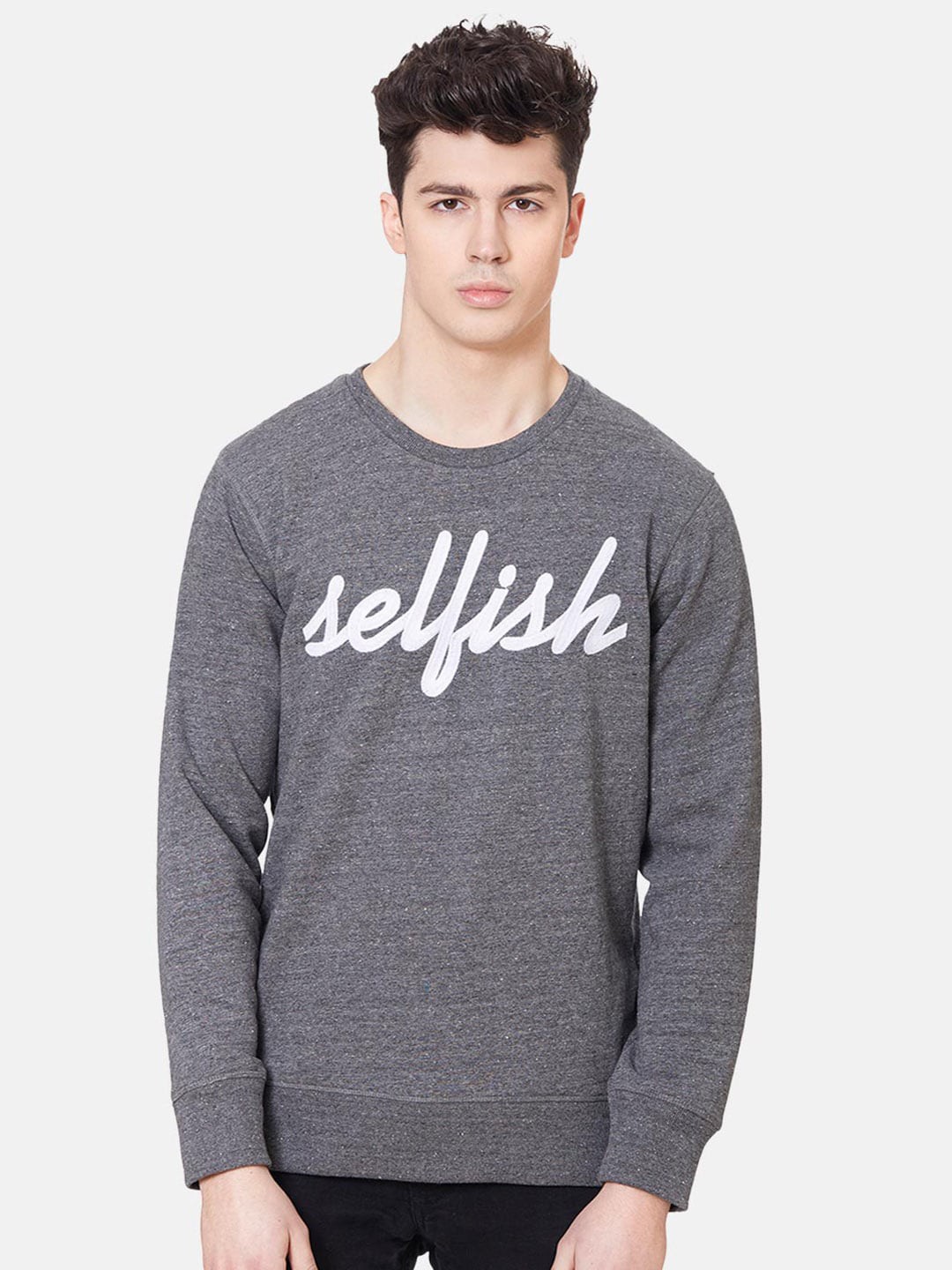 

Free Authority Men Grey Pure Cotton Typography Printed Pullover Sweatshirt
