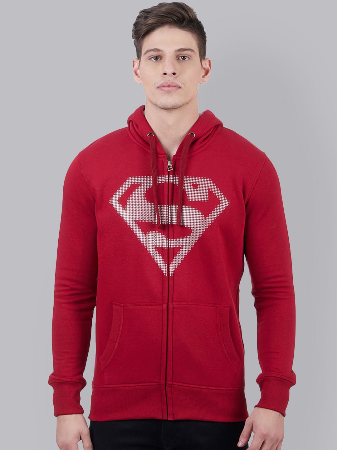

Free Authority Men Red Superman Printed Hooded Sweatshirt