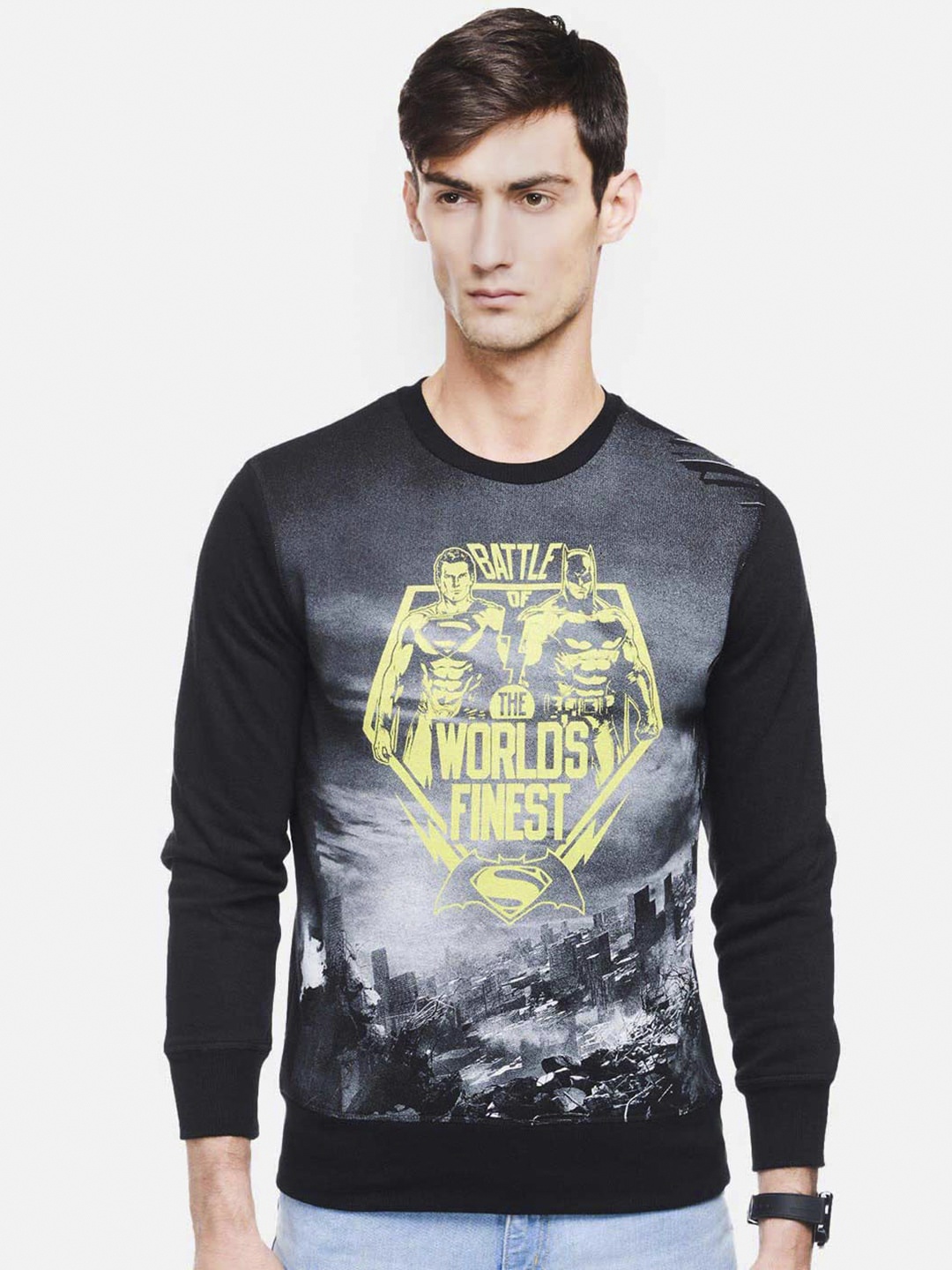 

Free Authority Men Black & Yellow Dawn Of Justice Printed Sweatshirt