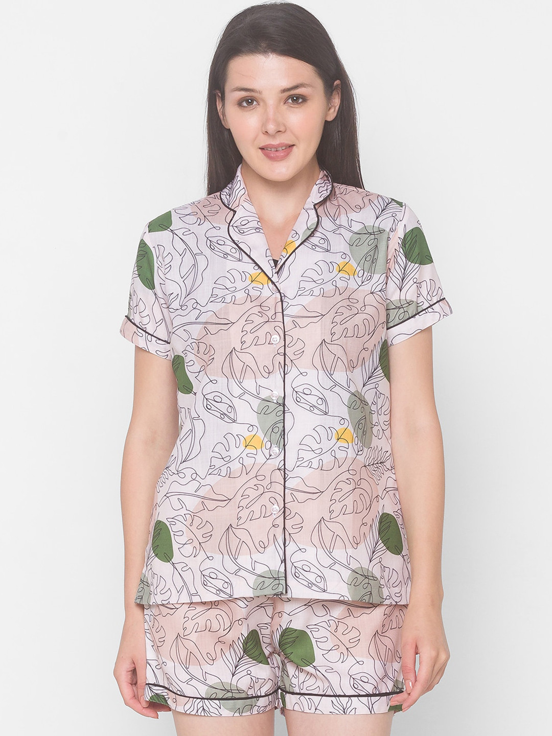 

FashionRack Women Beige Printed Night Suit Set