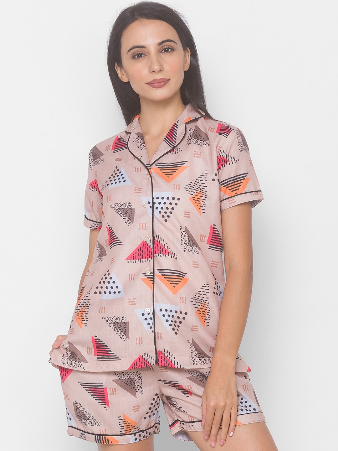 

FashionRack Women Beige & Yellow Geometric Printed Night Suit