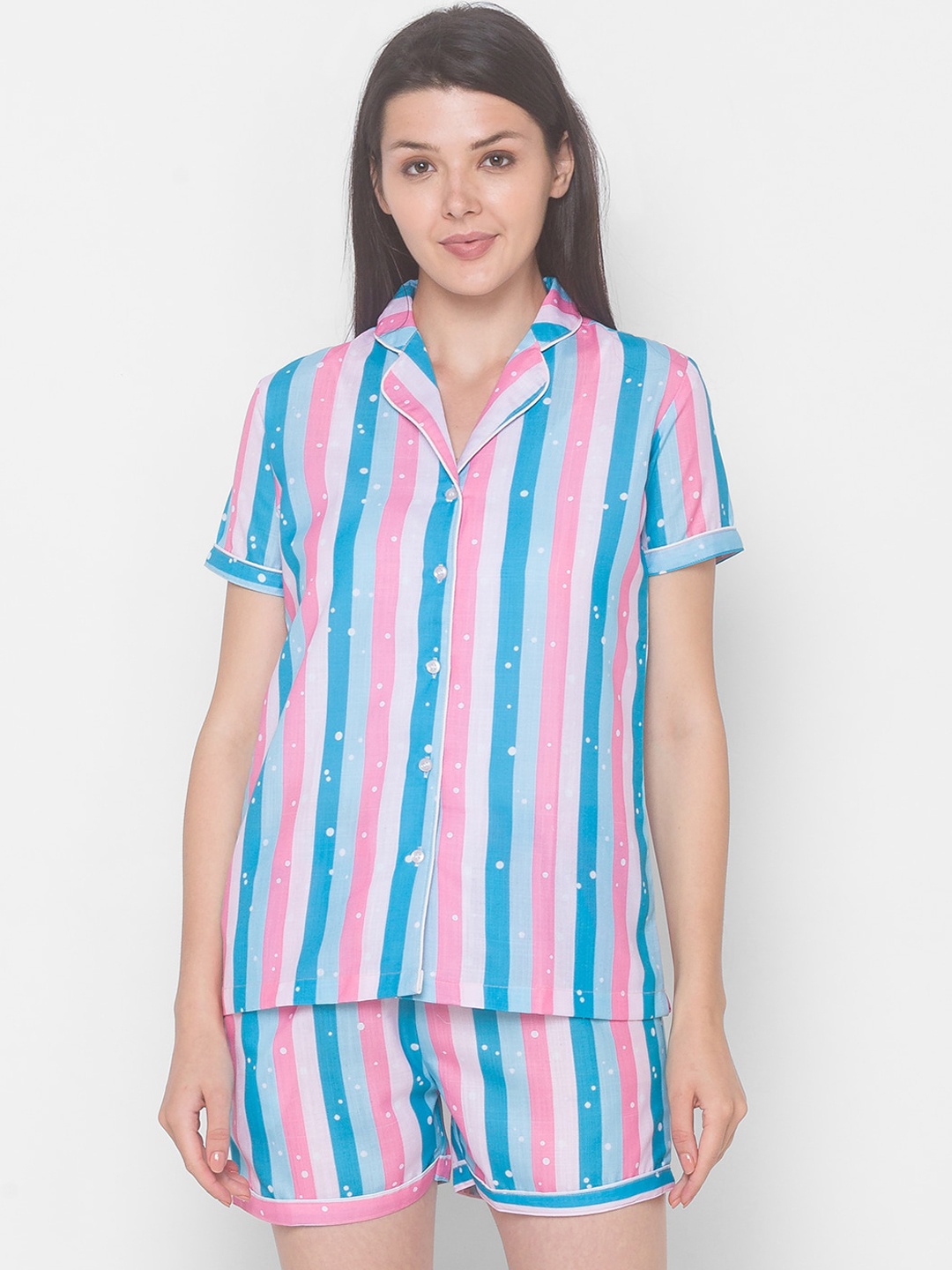 

FashionRack Women Blue & Pink Striped Night suit