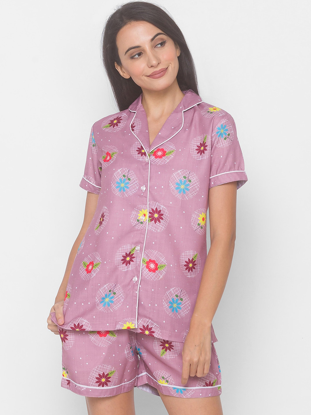 

FashionRack Women Floral Night Suit Set, Purple