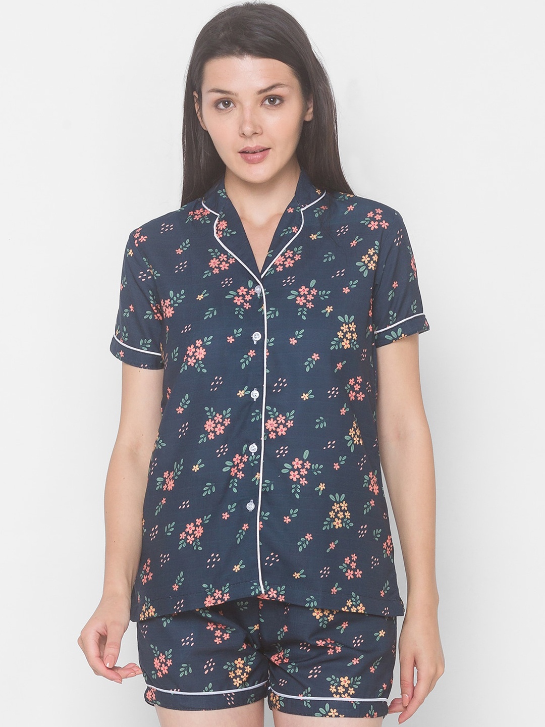 

FashionRack Women Printed Night suit, Navy blue
