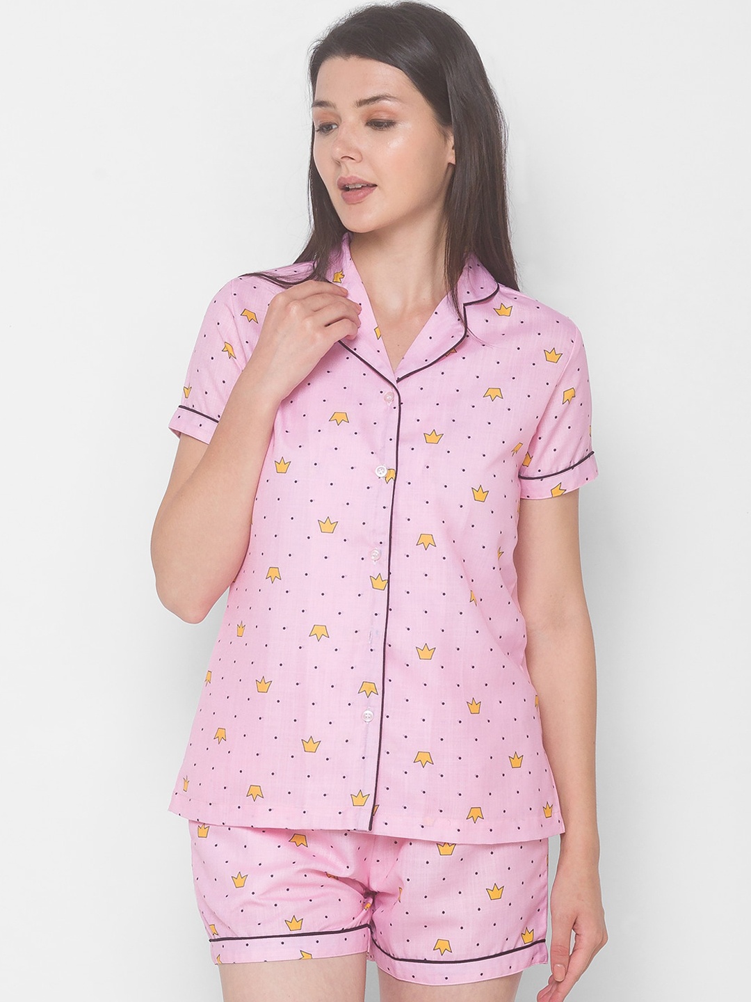 

FashionRack Women Pink & Yellow Printed Night suit