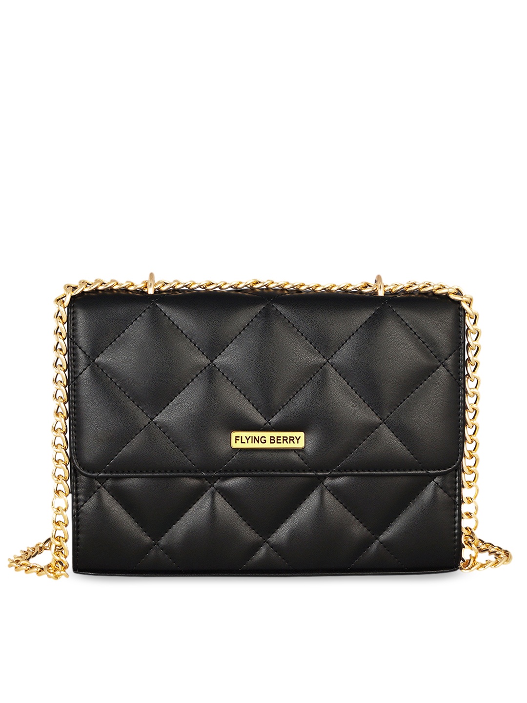 

FLYING BERRY Black Geometric PU Structured Sling Bag with Quilted