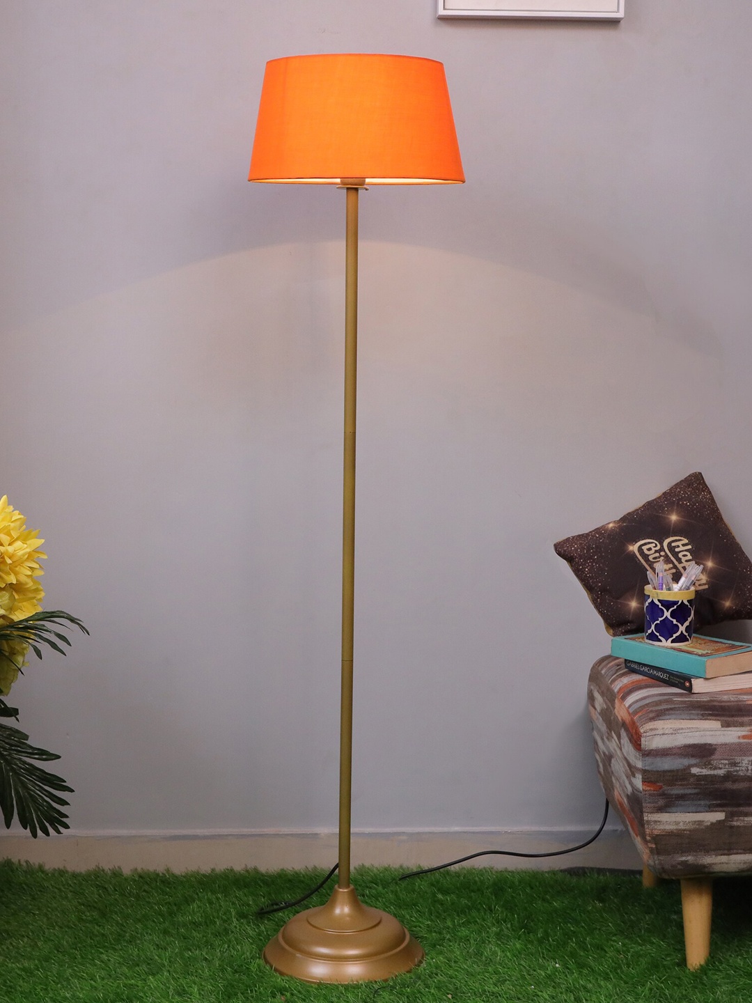 

Homesake Gold-Toned & Orange Shade Metal Floor Lamp with Shade