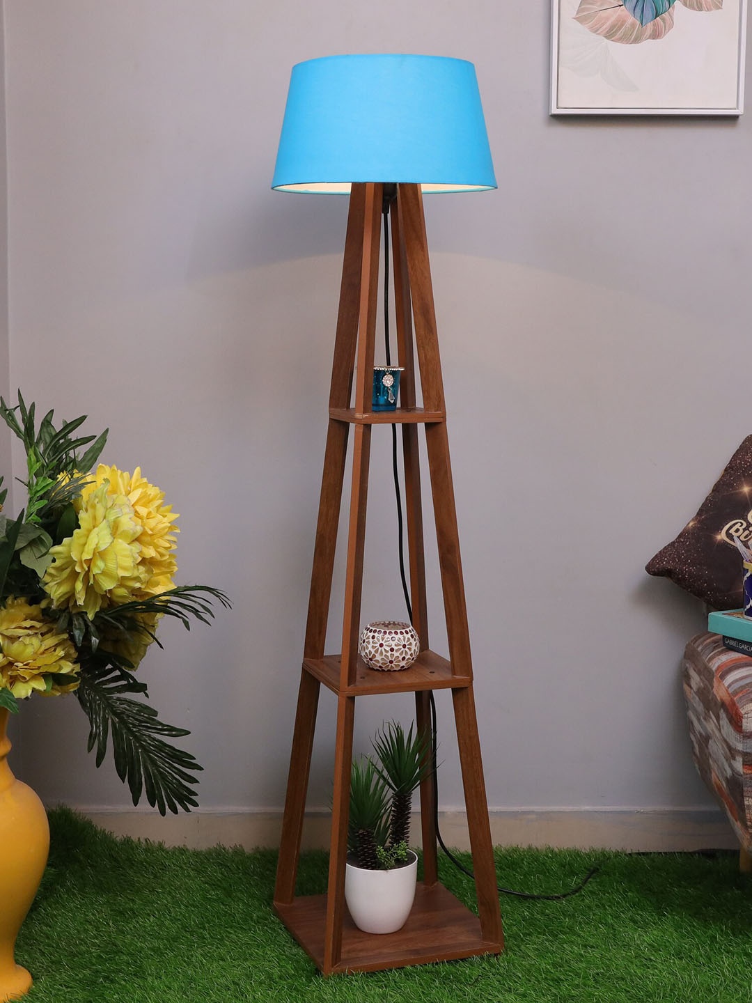 

Homesake Turquoise Blue & Brown Faraday Wood Floor Lamp