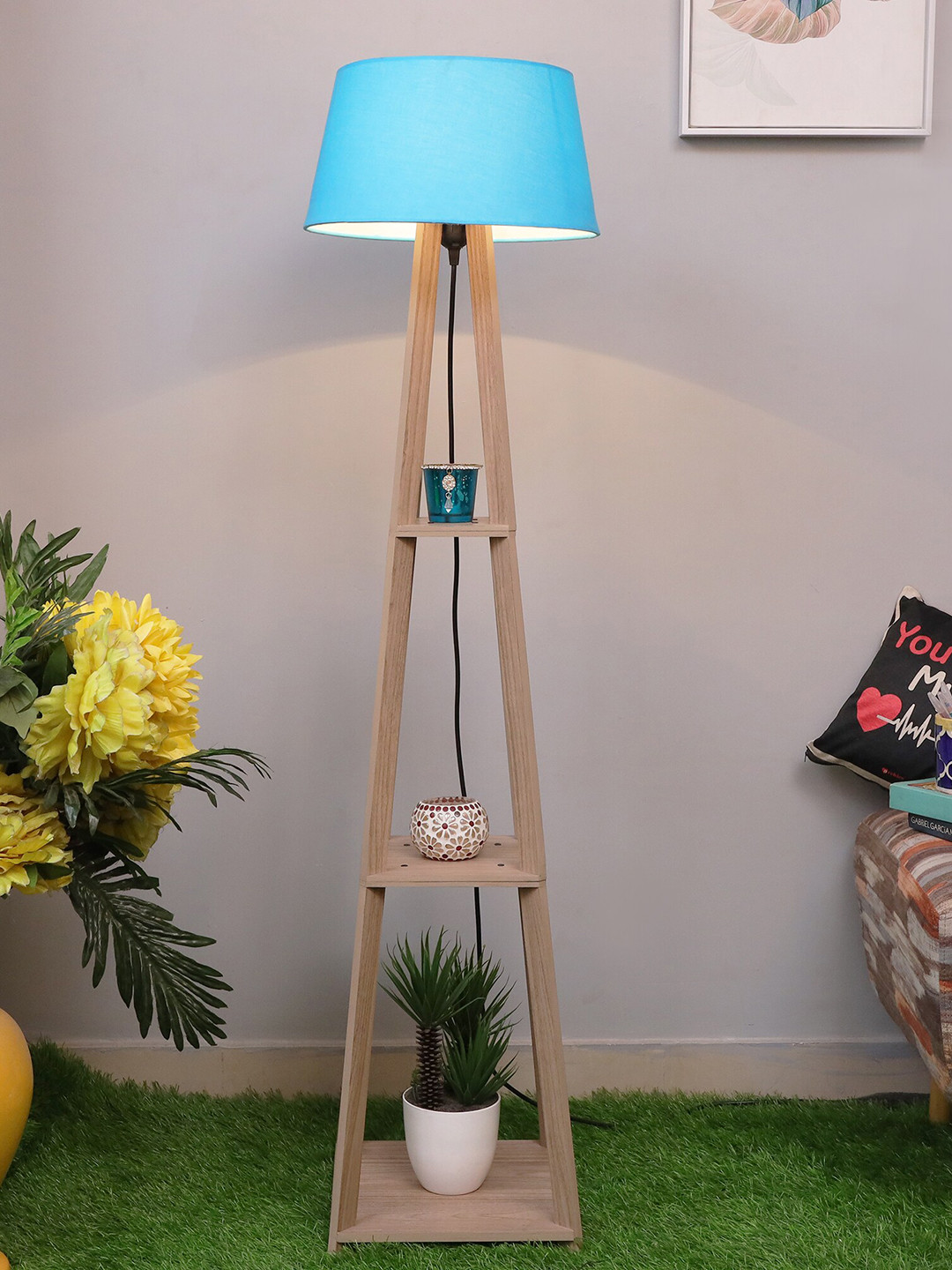 

Homesake Turquoise Blue Soild Faraday Wood Floor Lamp