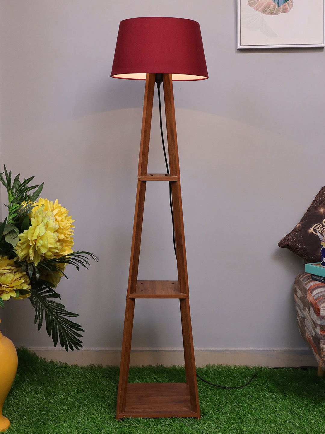 

Homesake Red Wood Frustum Shape Floor Lamp