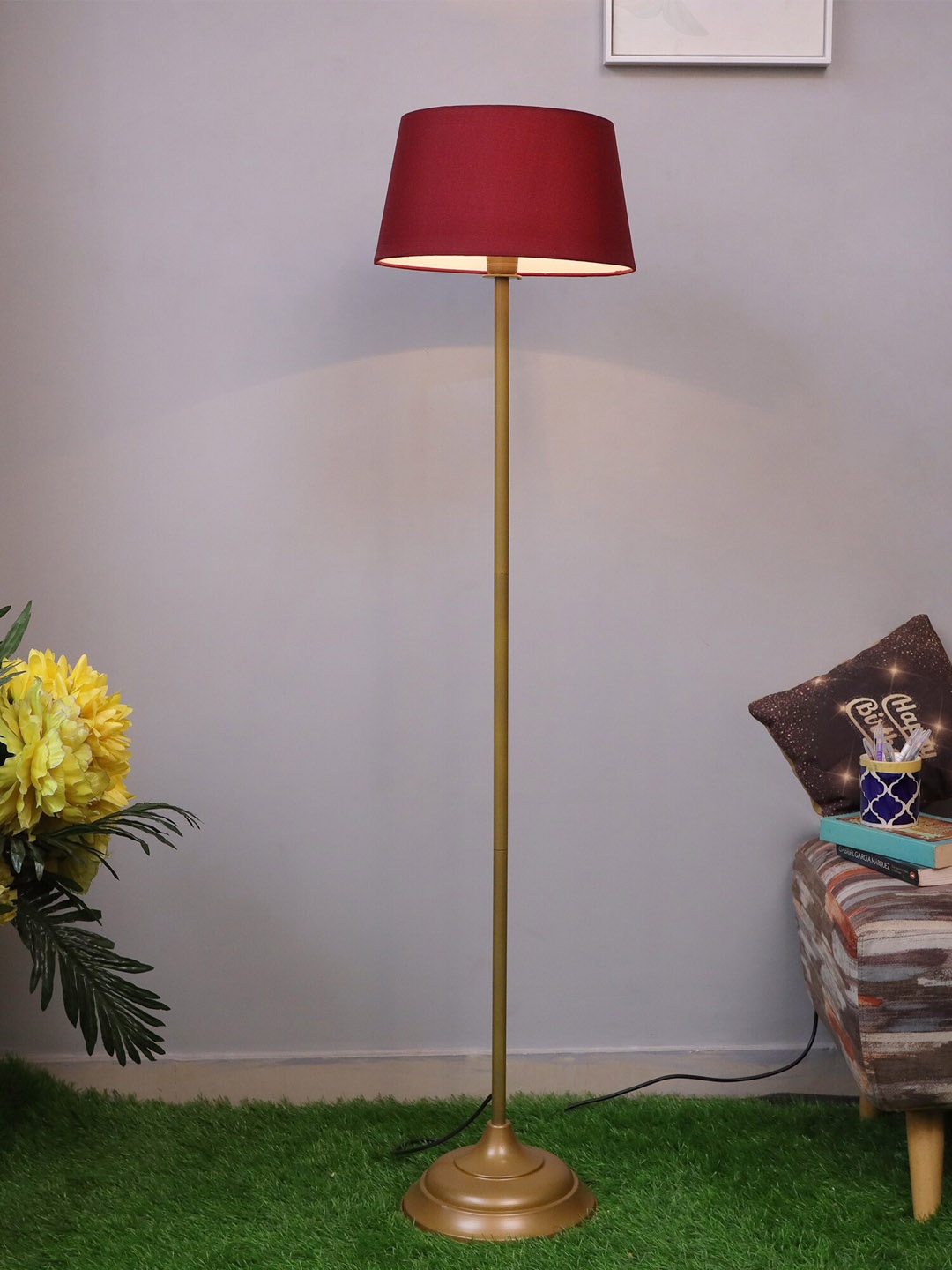 

Homesake Red & Gold-Toned Frustum Shaped Contemporary Floor Lamp & Shade With Bulb