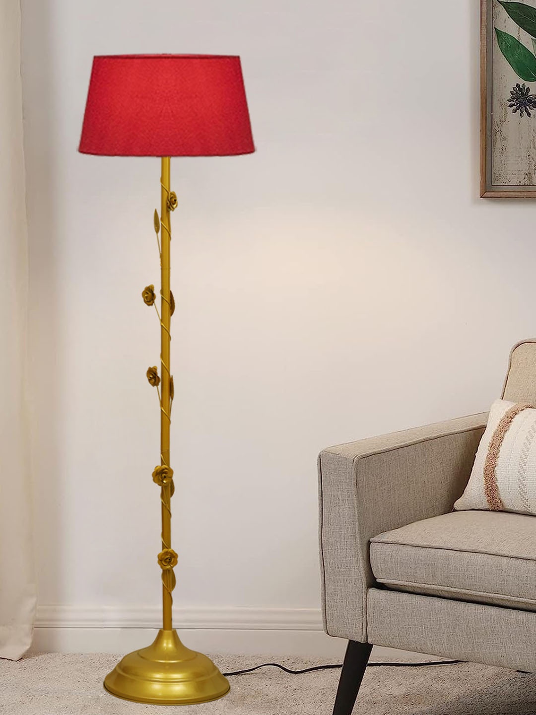 

Homesake Antique Gold-Toned & Red Metal Floor Lamp