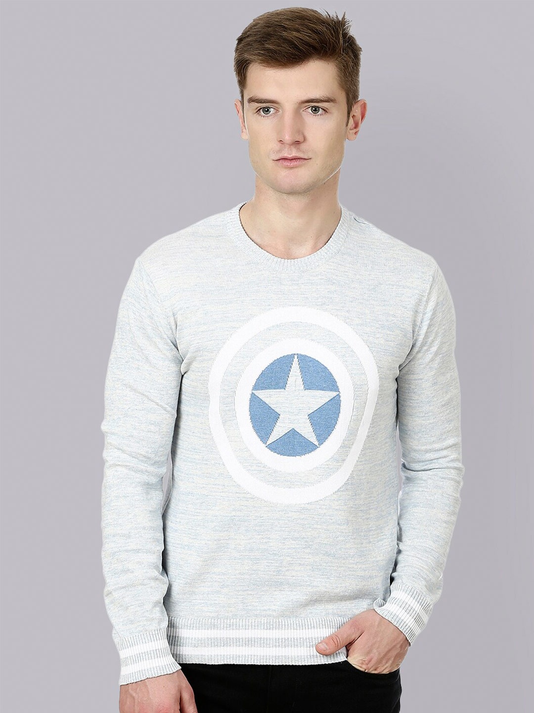 

Free Authority Men Blue & White Captain America Printed Pullover