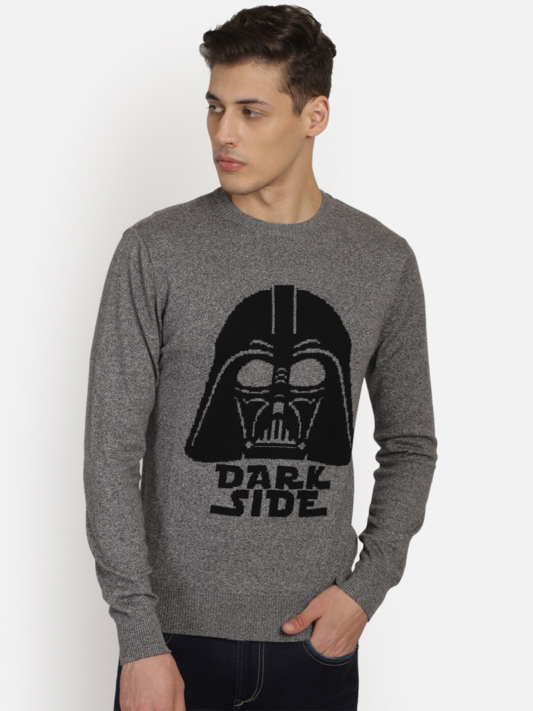 

Free Authority Men Grey & Black Star Wars Printed Cotton Pullover