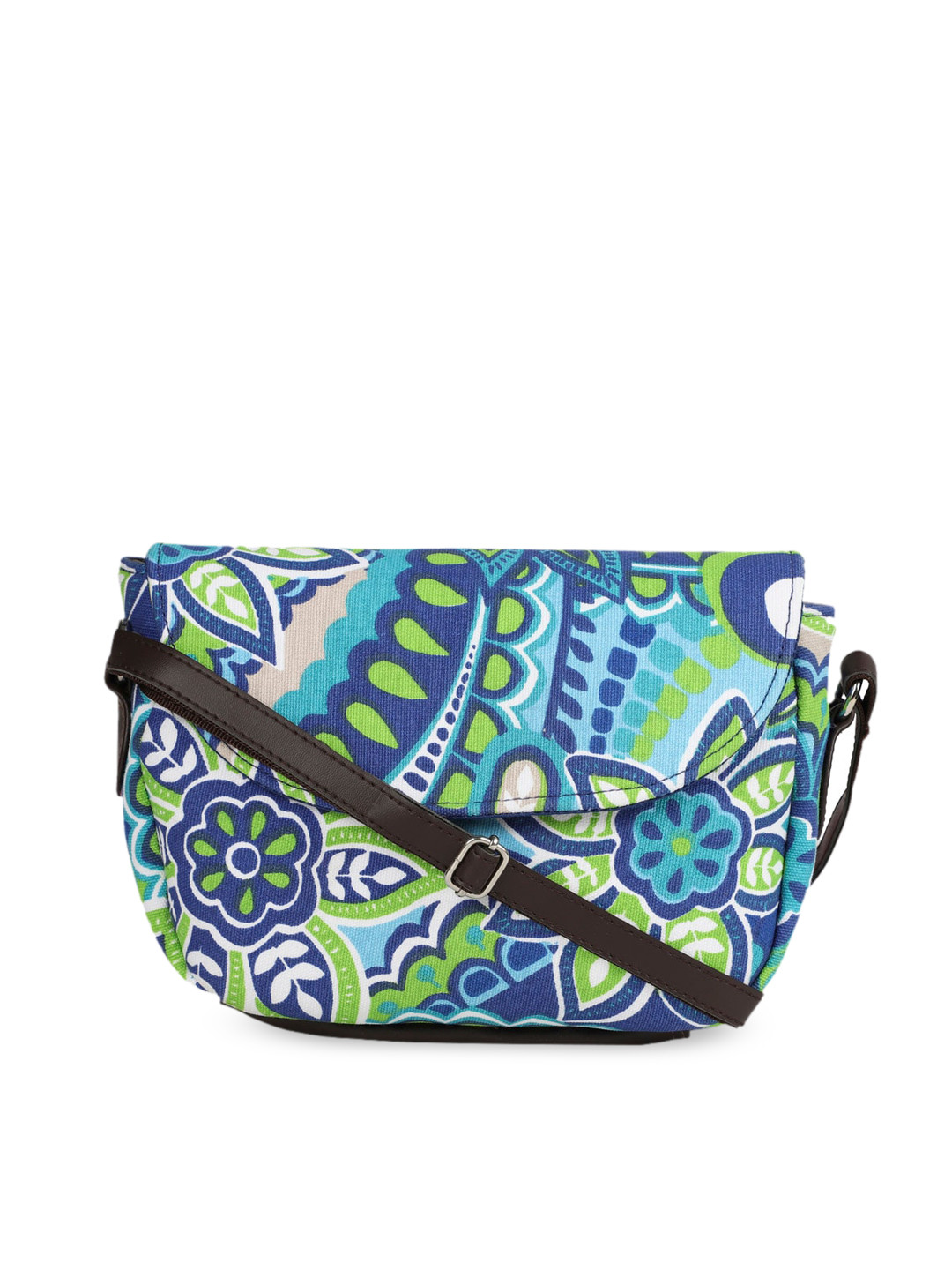 

Bagsy Malone Blue Floral Printed PU Structured Sling Bag