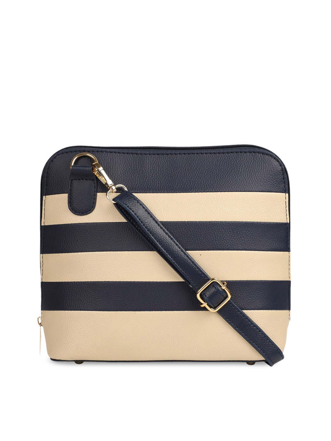 

Bagsy Malone Blue & Cream-Coloured Striped PU Structured Sling Bag