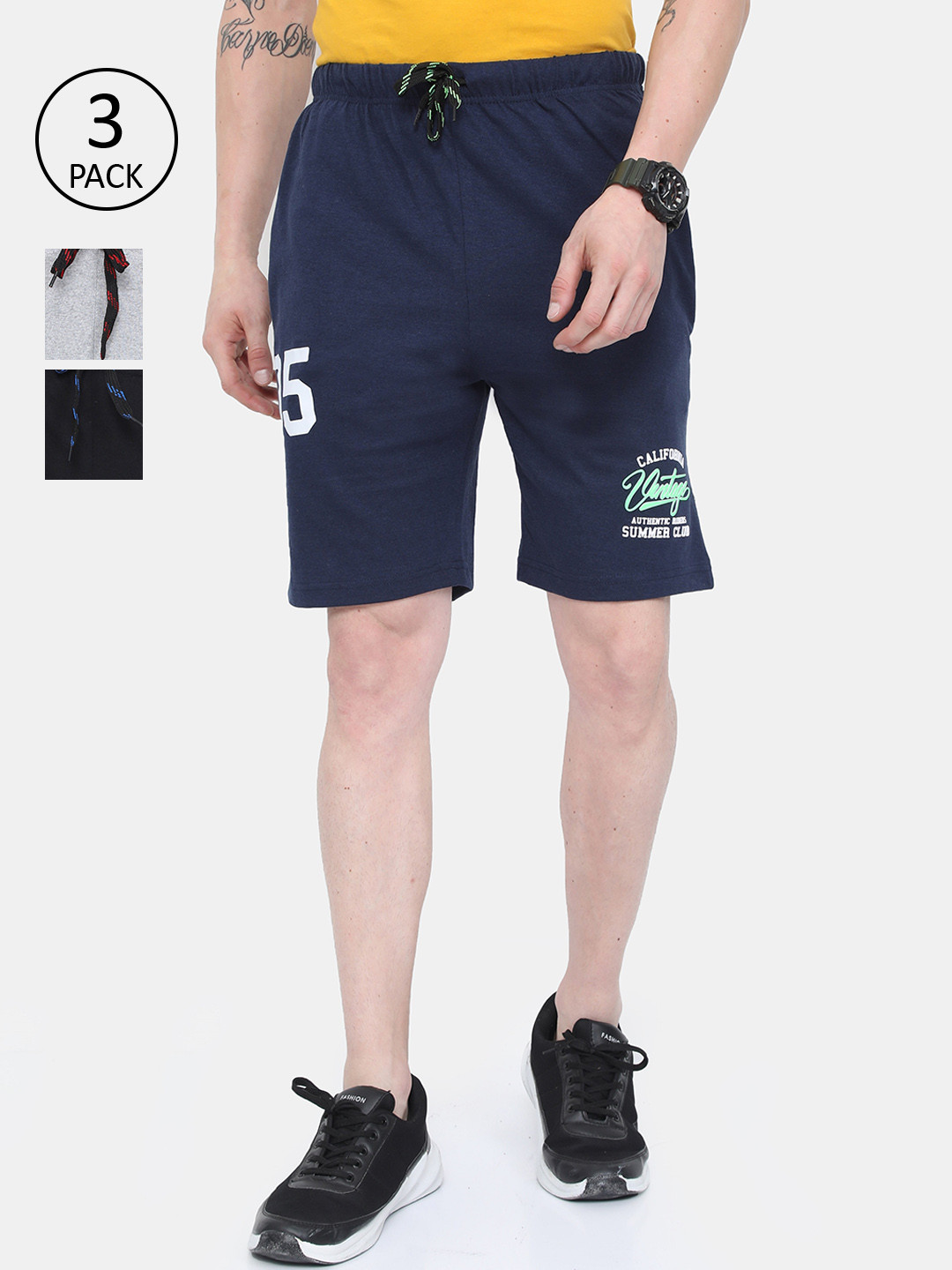 

ARDEUR Men Pack of 3 Regular Pure Cotton Shorts, Grey