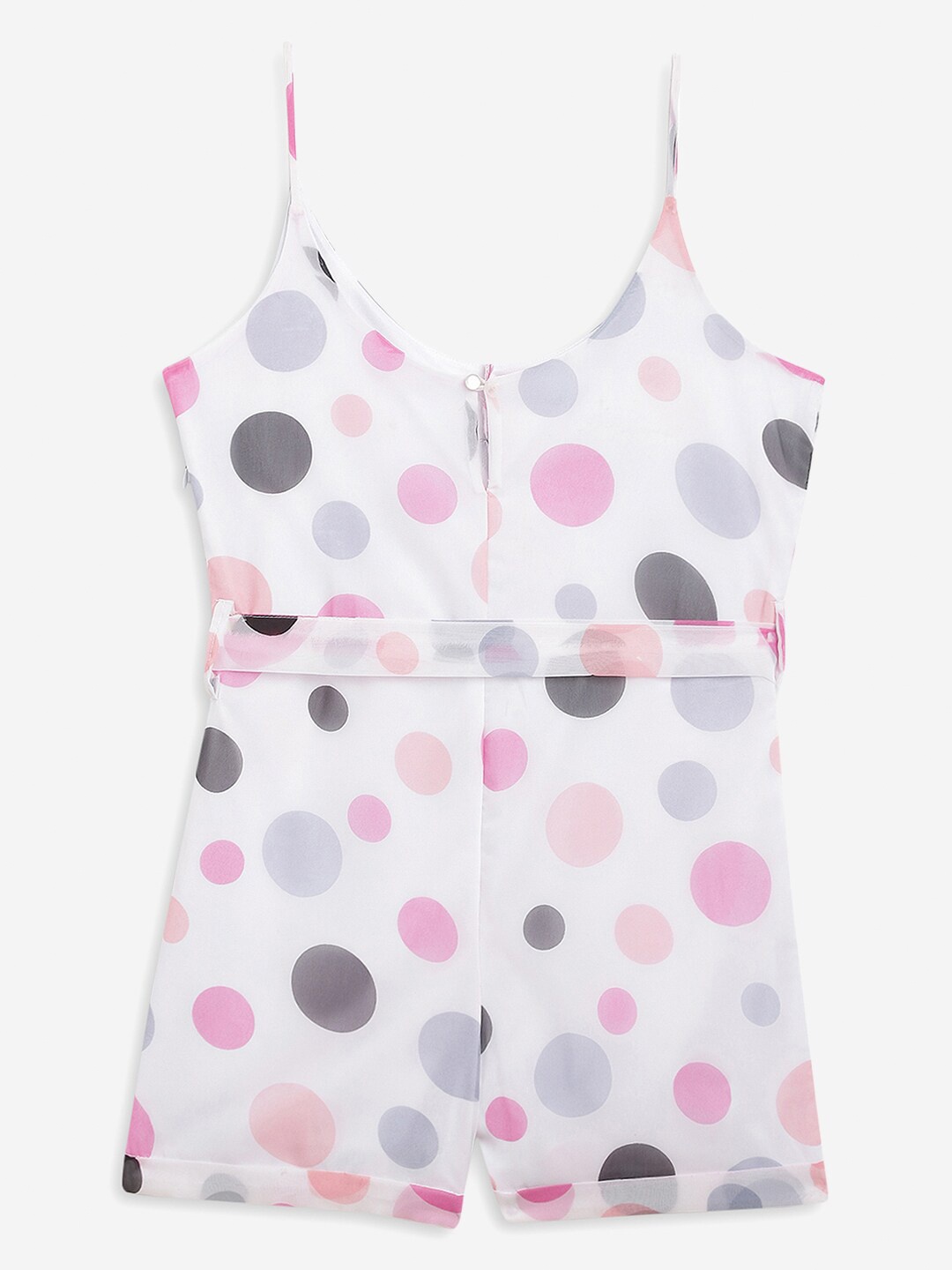 

Stuffie Land Girls Pink & Black Polka Dots Printed Playsuit