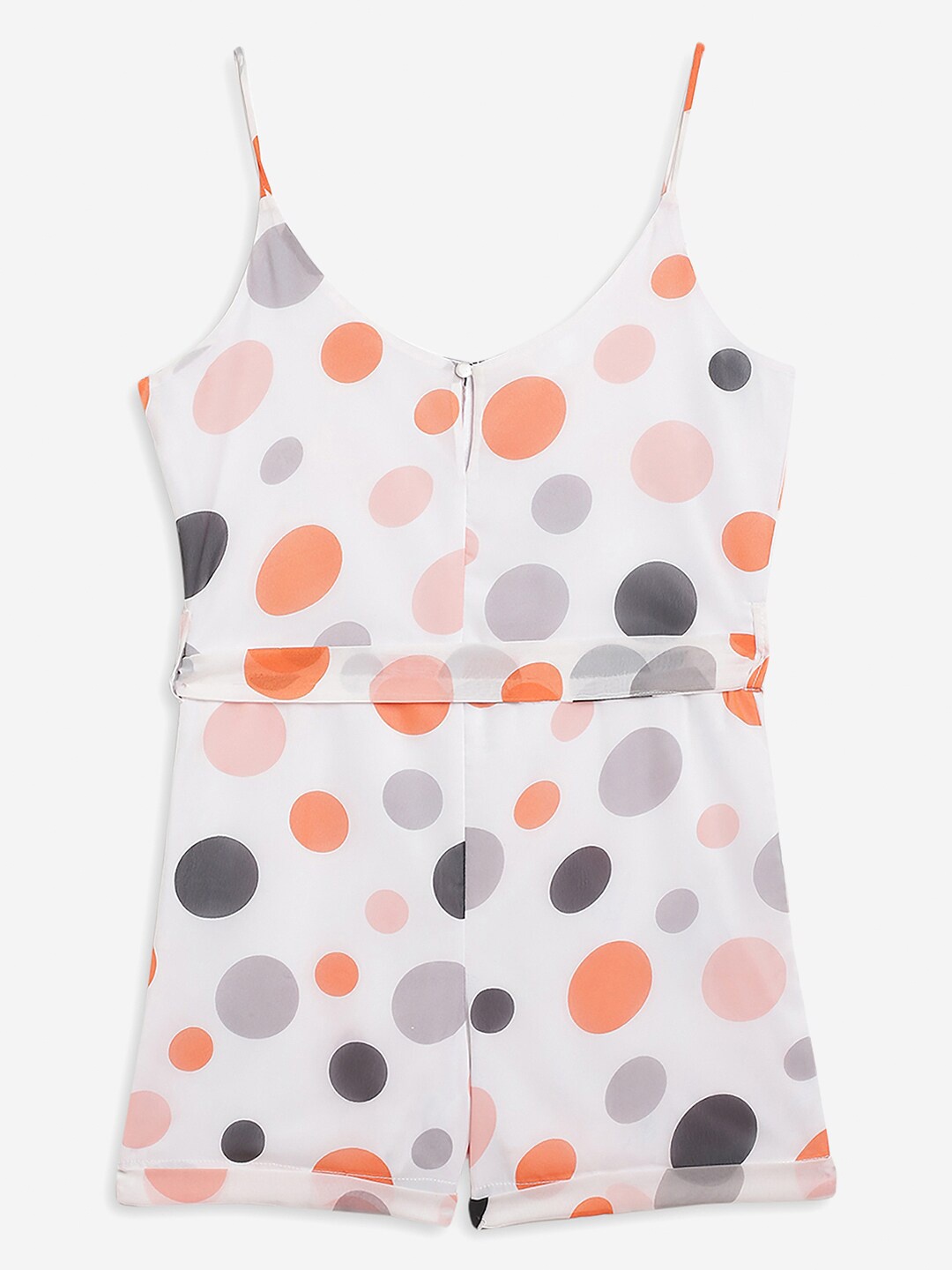 

Stuffie Land Girls Orange Printed Polka Dots Playsuit