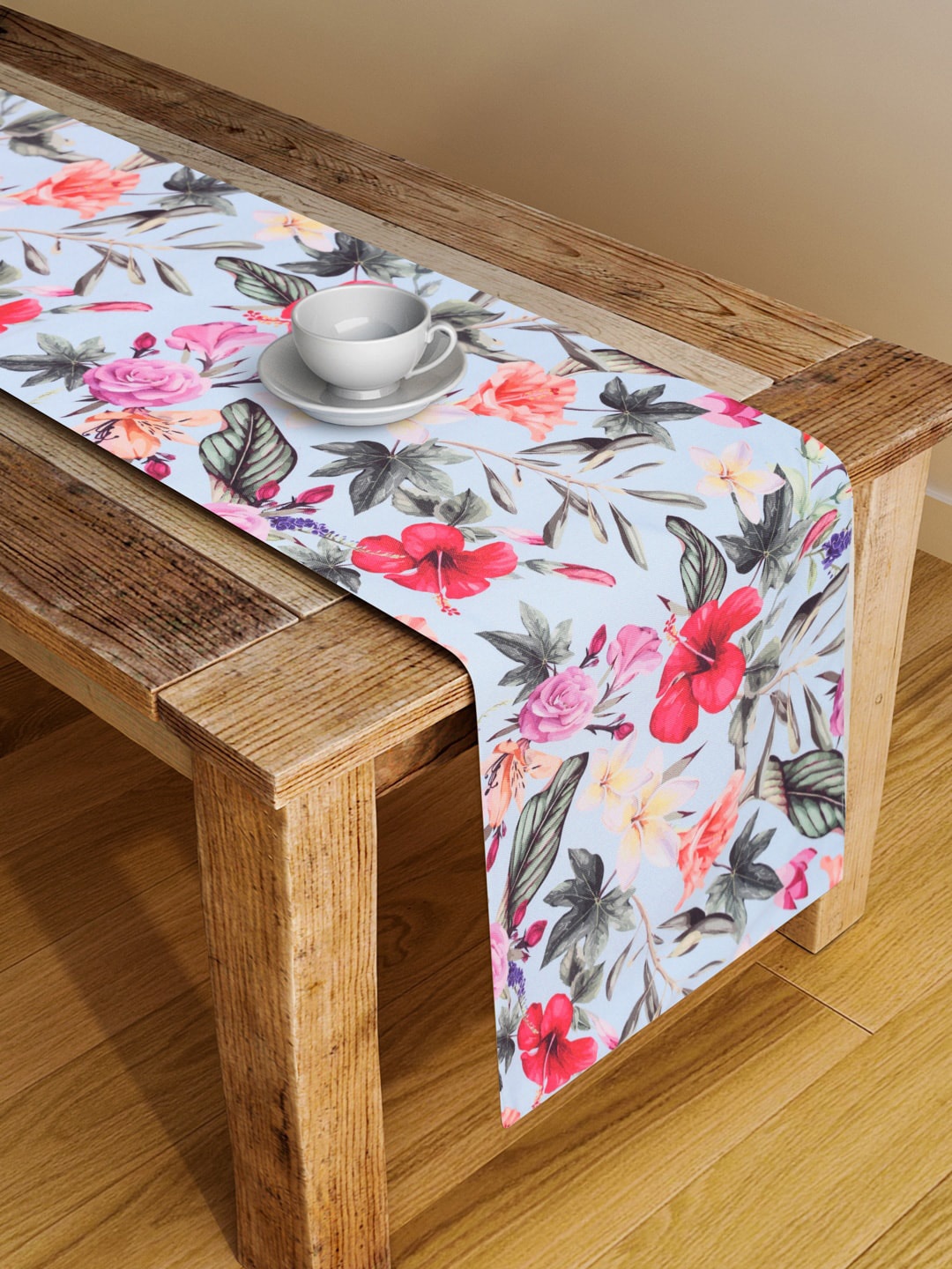 Alina decor Blue & Green Floral Digital Printed Table Runner
