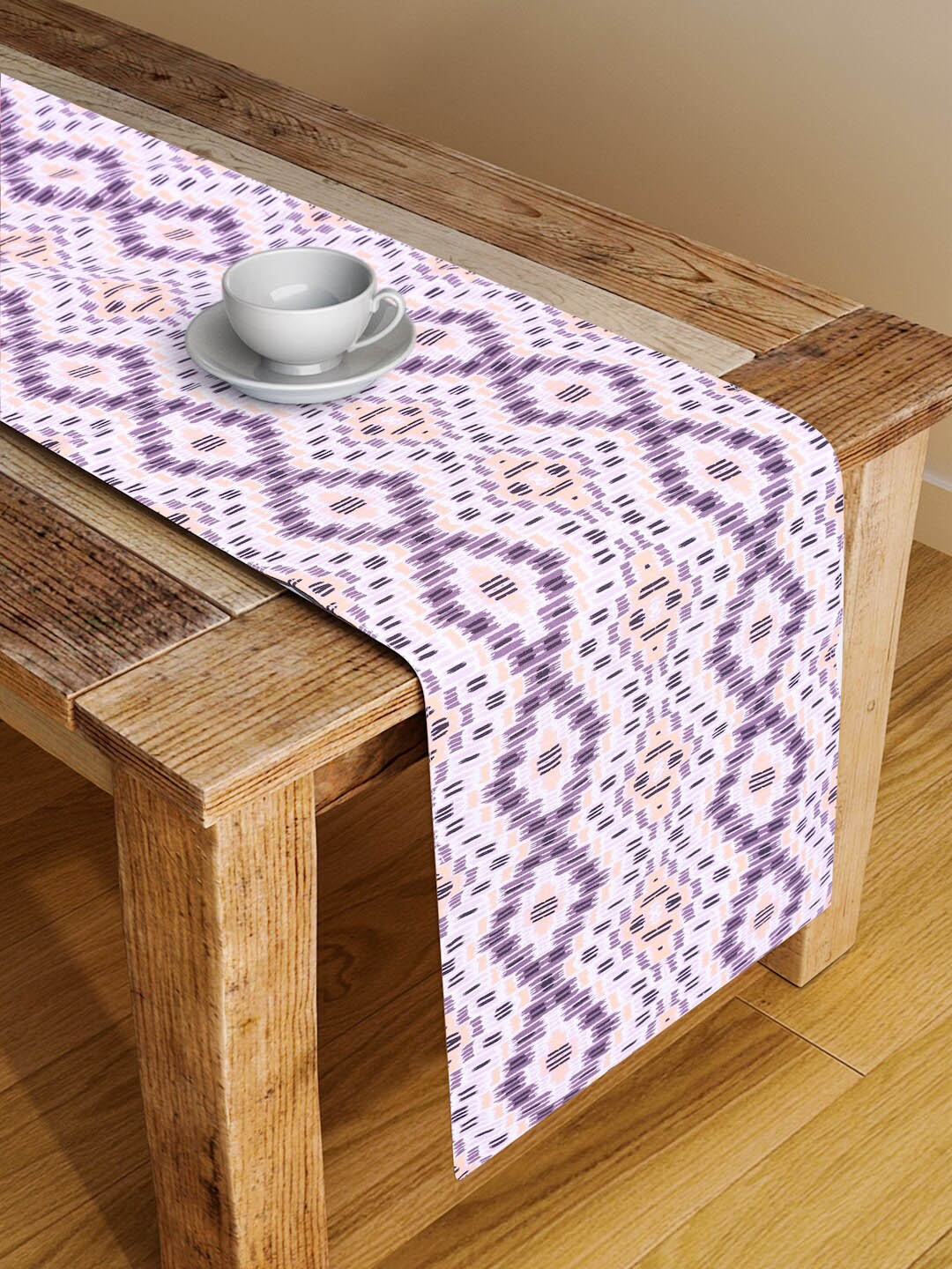 Alina decor Beige & Purple Geometric Digital Printed Table Runner