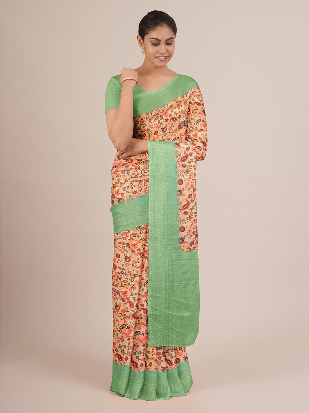 

Pothys Beige & Red Floral Jute Silk Saree