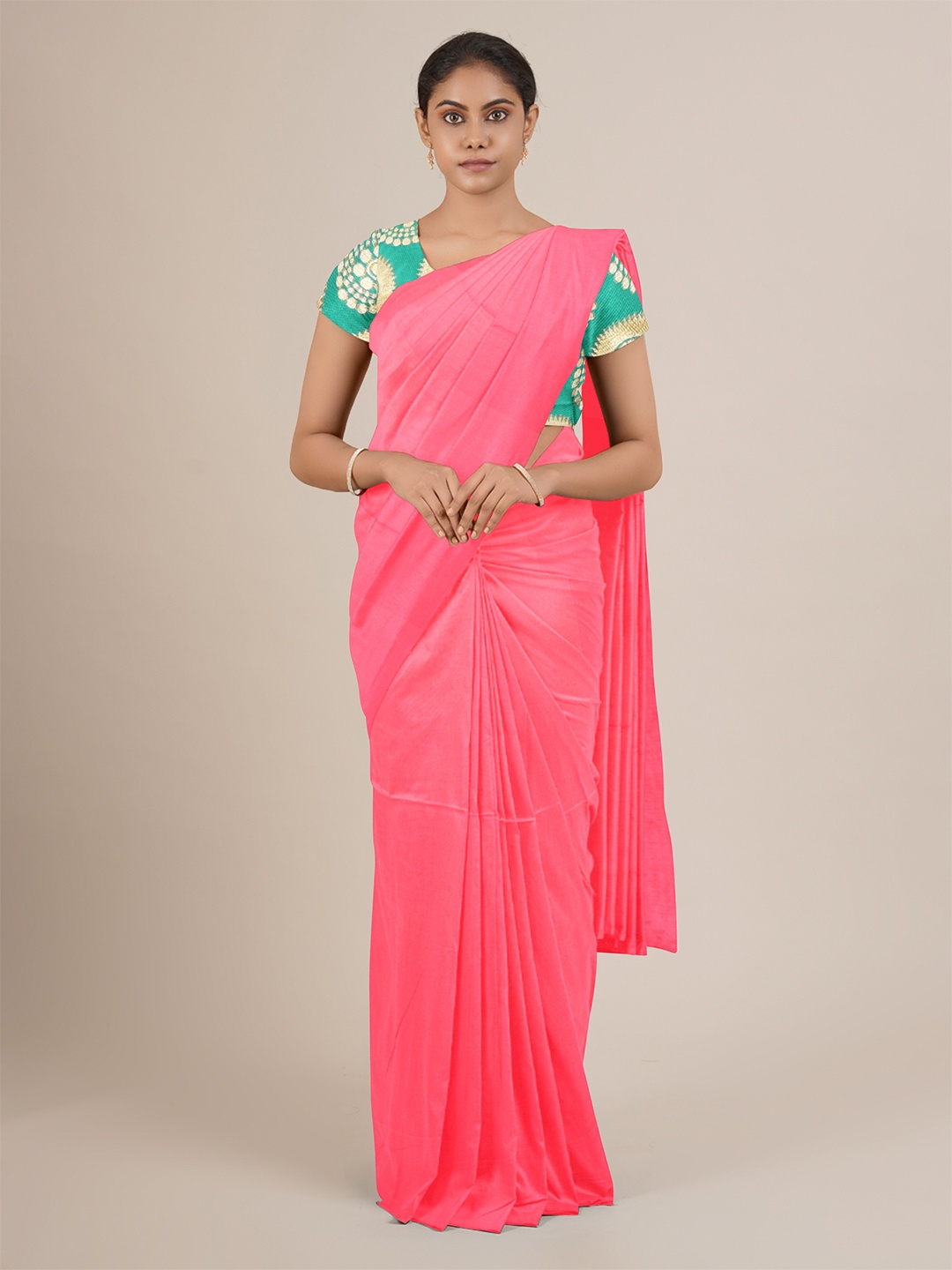 

Pothys Pink Satin Solid Saree
